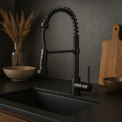 Quadri Derby кухненски смесител с гъвкав чучур и душ с 2 вида струя, матово черно 1208955917